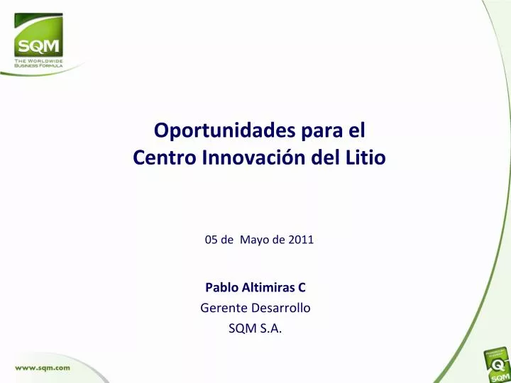 oportunidades para el centro innovaci n del litio 05 de mayo de 2011