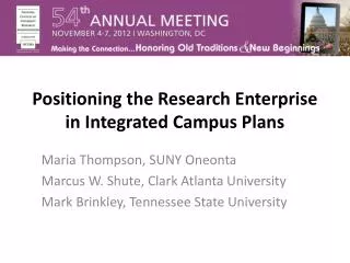 Positioning the Research Enterprise in Integrated Campus Plans