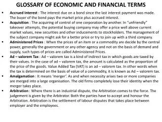 GLOSSARY OF ECONOMIC AND FINANCIAL TERMS