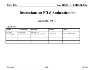 Discussions on FILS Authentication