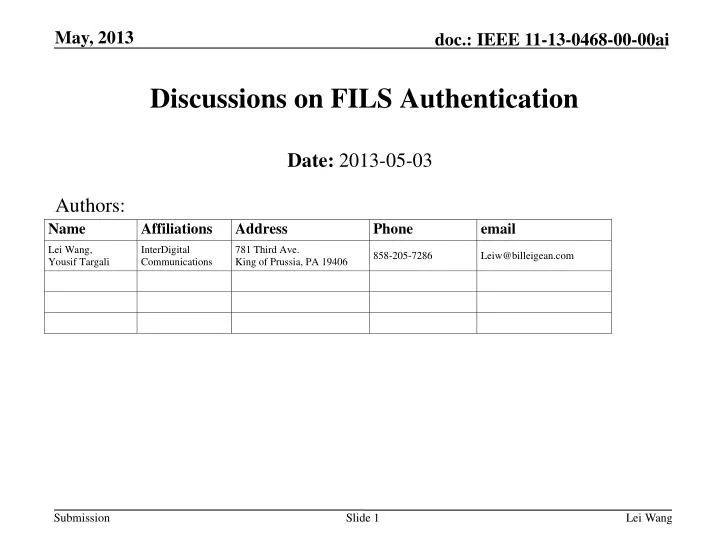 discussions on fils authentication