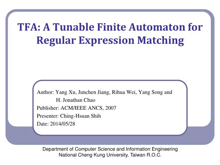 tfa a tunable finite automaton for regular expression matching