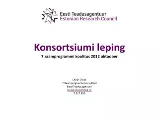 Konsortsiumi leping 7.raamprogrammi koolitus 2012 oktoober
