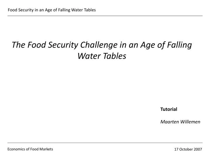 the food security challenge in an age of falling water tables