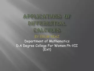 Applications OF DIFFERENTIAL CALCULUS