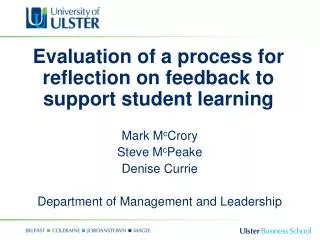 Evaluation of a process for reflection on feedback to support student learning