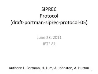 SIPREC Protocol (draft-portman-siprec-protocol-05)