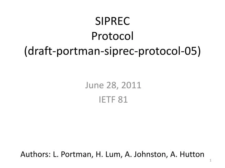 siprec protocol draft portman siprec protocol 05