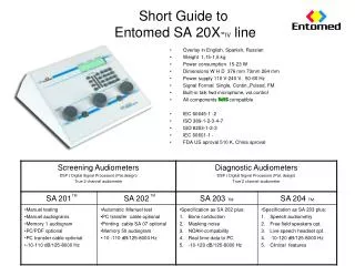 Short Guide to Entomed SA 20X- IV line