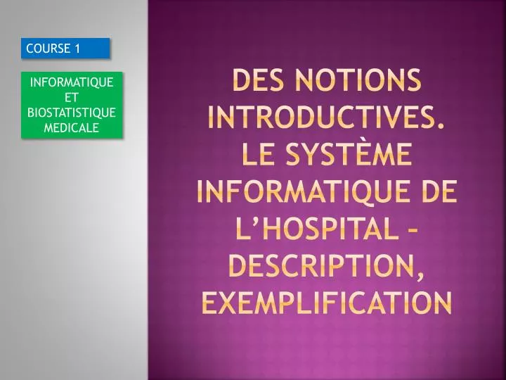 des notions introductives le syst me informatique de l hospital description exemplification