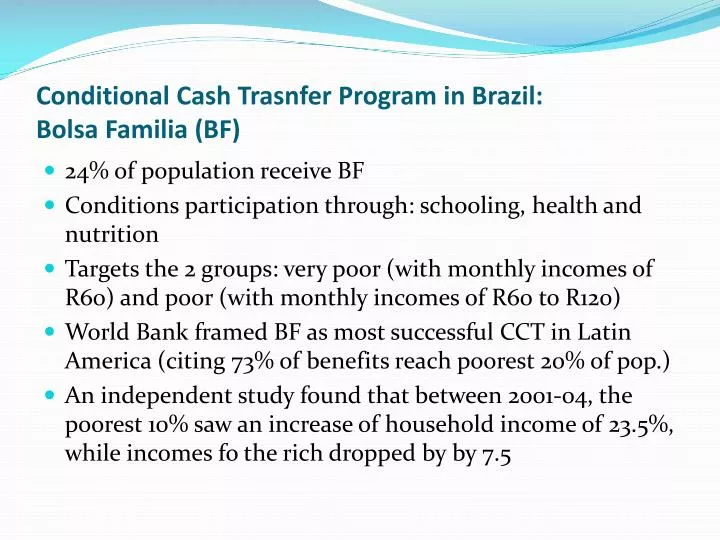 conditional cash trasnfer program in brazil bolsa familia bf
