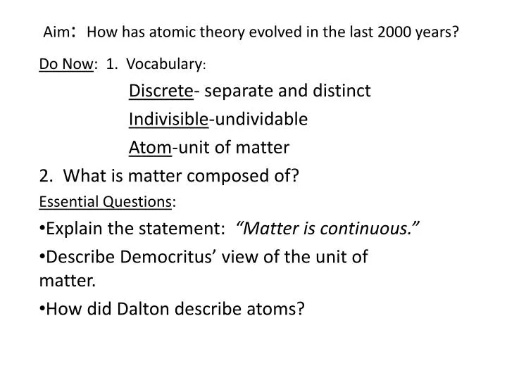 aim how has atomic theory evolved in the last 2000 years