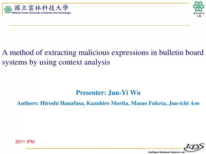 a method of extracting malicious expressions in bulletin board systems by using context analysis