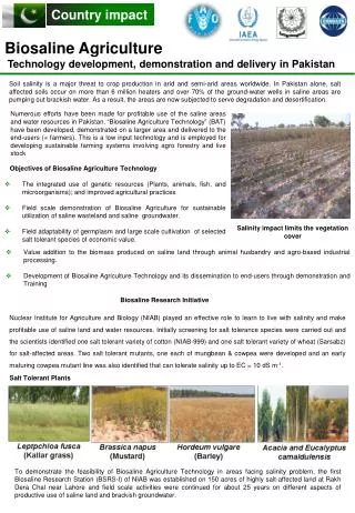 Biosaline Agriculture Technology development, demonstration and delivery in Pakistan