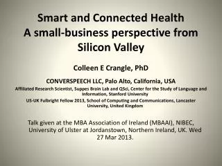 Smart and Connected Health A small-business perspective from Silicon Valley