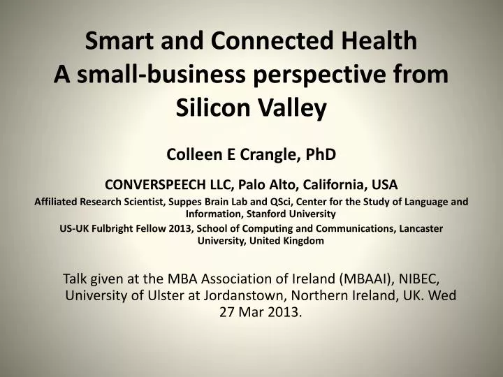 smart and connected health a small business perspective from silicon valley