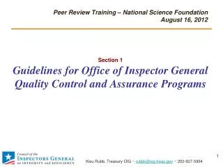 Section 1 Guidelines for Office of Inspector General Quality Control and Assurance Programs