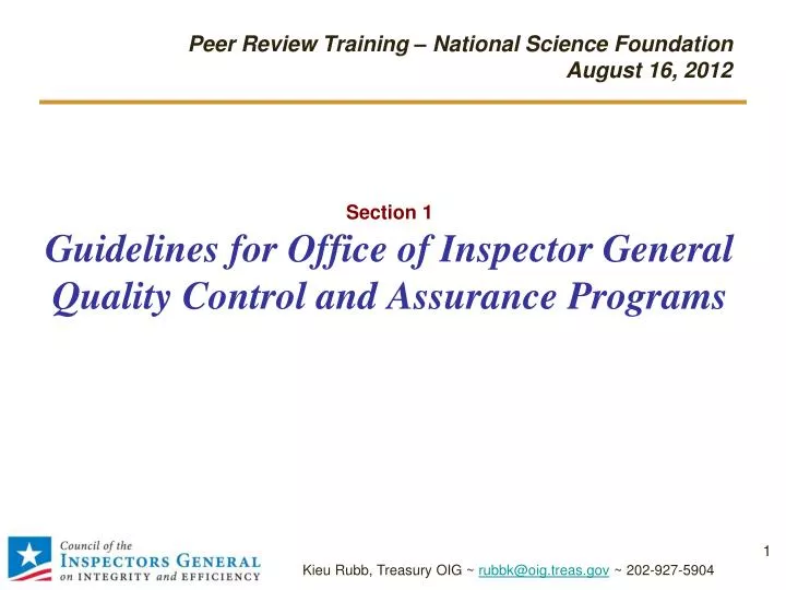 section 1 guidelines for office of inspector general quality control and assurance programs