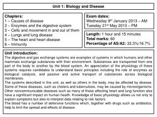 Unit 1: Biology and Disease