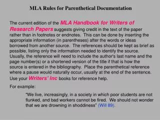 MLA Rules for Parenthetical Documentation