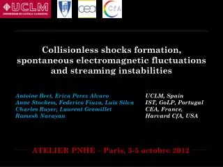 Collisionless shocks formation, spontaneous electromagnetic fluctuations