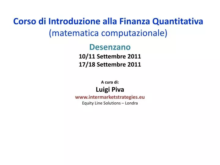 corso di introduzione alla finanza quantitativa matematica computazionale