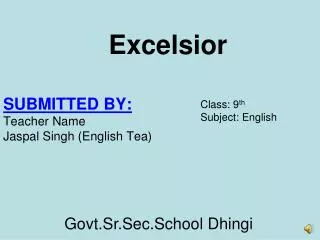 SUBMITTED BY: Teacher Name Jaspal Singh (English Tea)