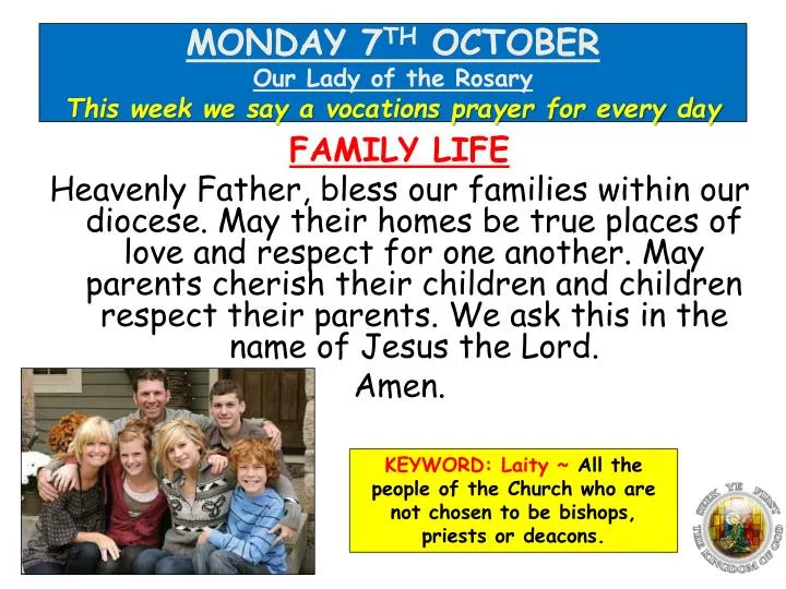 monday 7 th october our lady of the rosary this week we say a vocations prayer for every day