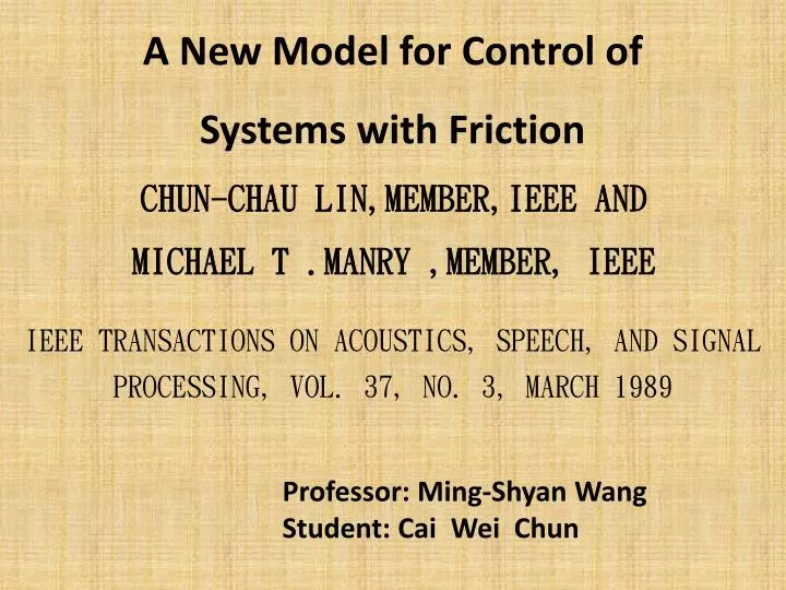 a new model for control of systems with friction