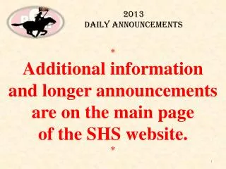 2013 Daily Announcements