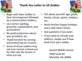 Thank You Letter to US Soldier