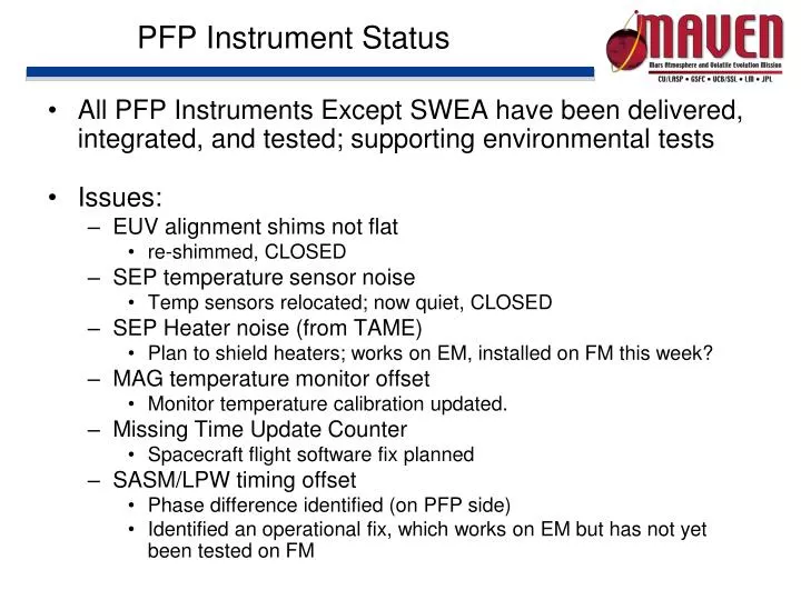 pfp instrument status