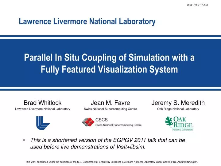 parallel in situ coupling of simulation with a fully featured visualization system