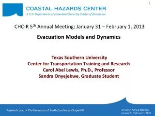 Evacuation Models and Dynamics Texas Southern University