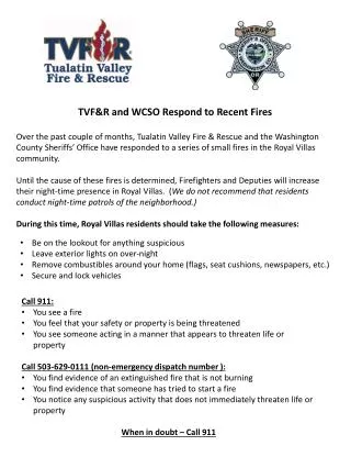 TVF&amp;R and WCSO Respond to Recent Fires