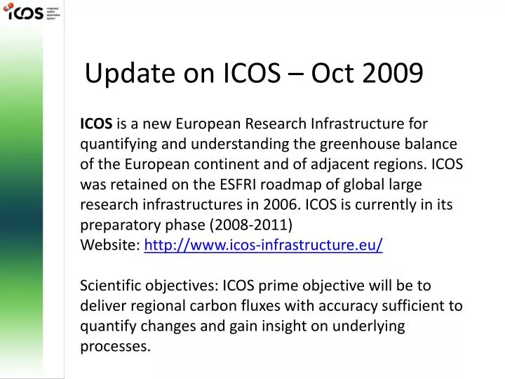 update on icos oct 2009