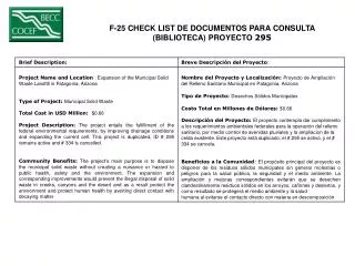 F-25 CHECK LIST DE DOCUMENTOS PARA CONSULTA (BIBLIOTECA) PROYECTO 295