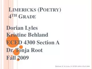 Limericks (Poetry) 4 th Grade