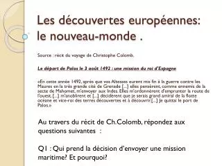 les d couvertes europ ennes le nouveau monde