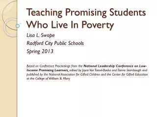 Teaching Promising Students Who Live In Poverty