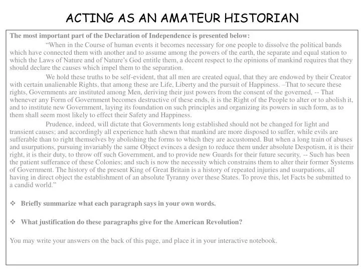 acting as an amateur historian