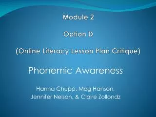 Module 2 Option D (Online Literacy Lesson Plan Critique)