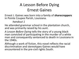 A Lesson Before Dying Ernest Gaines