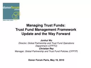 Managing Trust Funds: Trust Fund Management Framework Update and the Way Forward