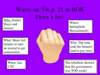 warm up on p 21 in bok draw a fist