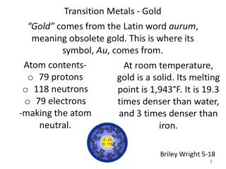 Transition Metals - Gold
