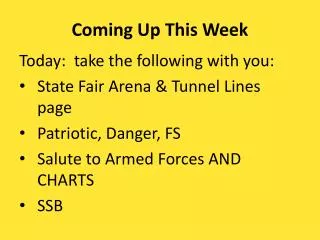 Coming Up This Week