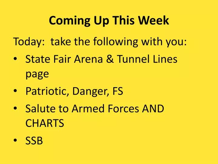 coming up this week