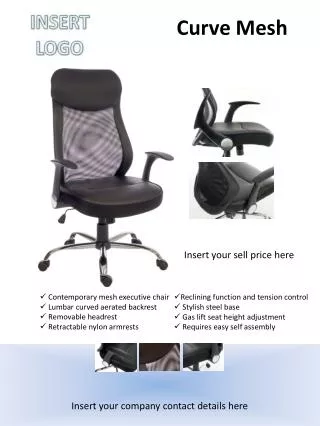 Contemporary mesh executive chair Lumbar curved aerated backrest Removable headrest