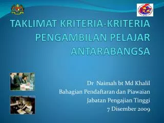 taklimat kriteria kriteria pengambilan pelajar antarabangsa